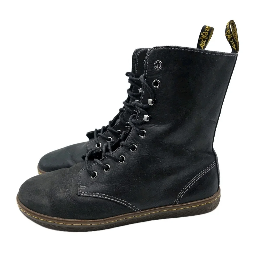 Dr. Martens Tehani Boots‎ Womens 10 Black Leather Fold Over Combat Punk Grunge - Picture 3 of 13
